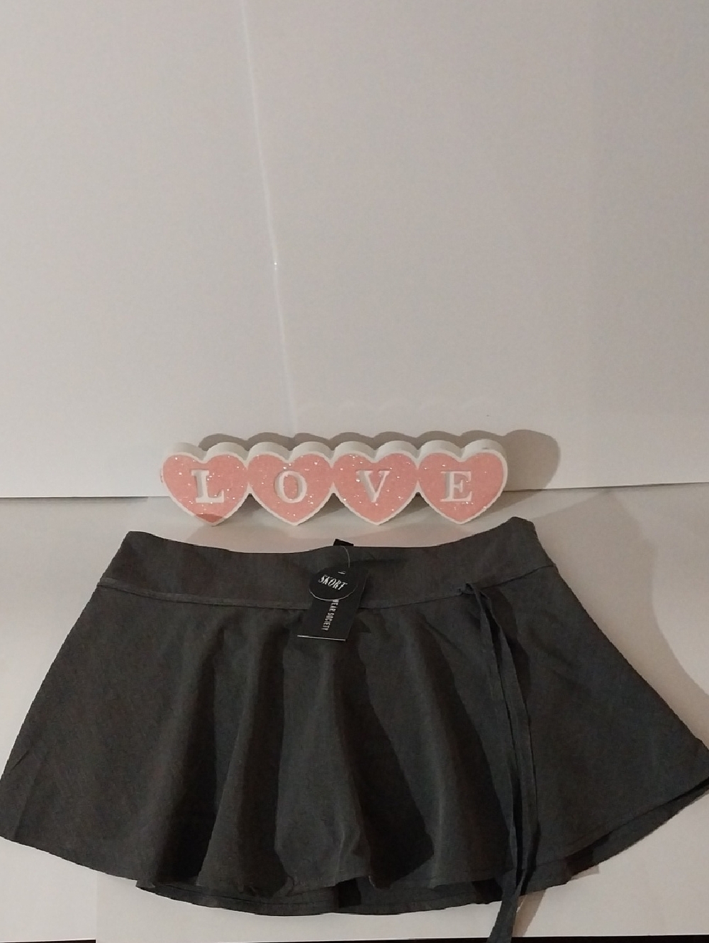 Dark Gray Flared Mini Skirt with Side Tie